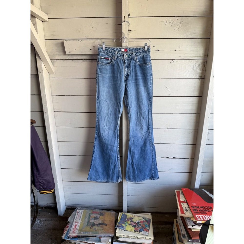 Tommy Hilfiger Vintage Flare Jeans Light Wash High Rise Distressed Hem